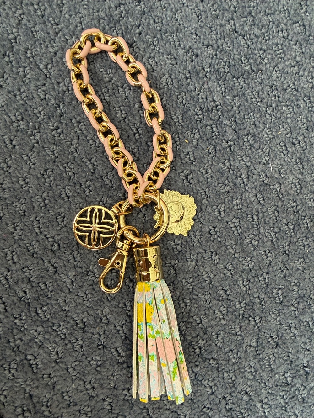 Gold and Blush Pink Chain Tassel Keychain Bracelet